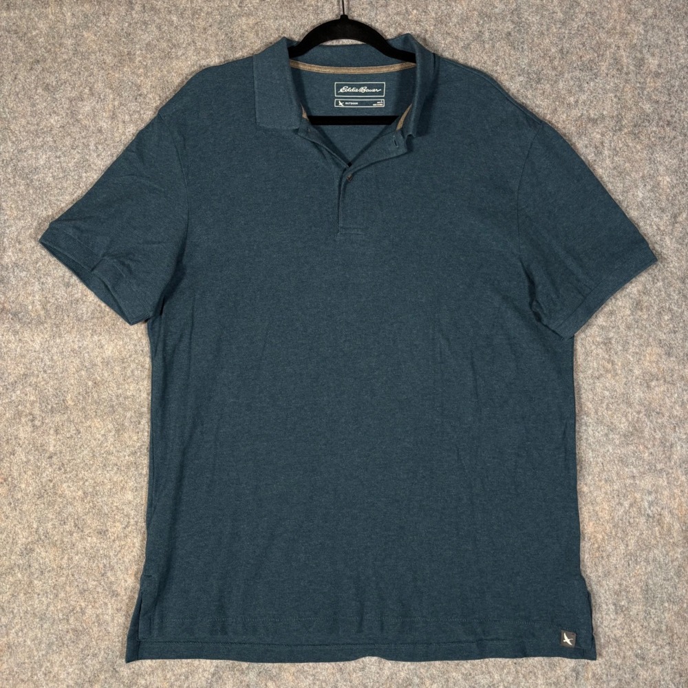 Eddie Bauer Polo Shirt Mens L‎ Blue Pique Short Sleeve Cotton Outdoor 11602954